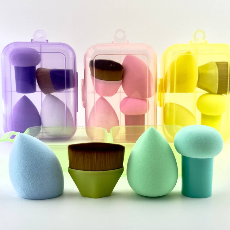 خرید ست پد و براش آرایشی باکس دار مستطیلی رنگی چهار عددی