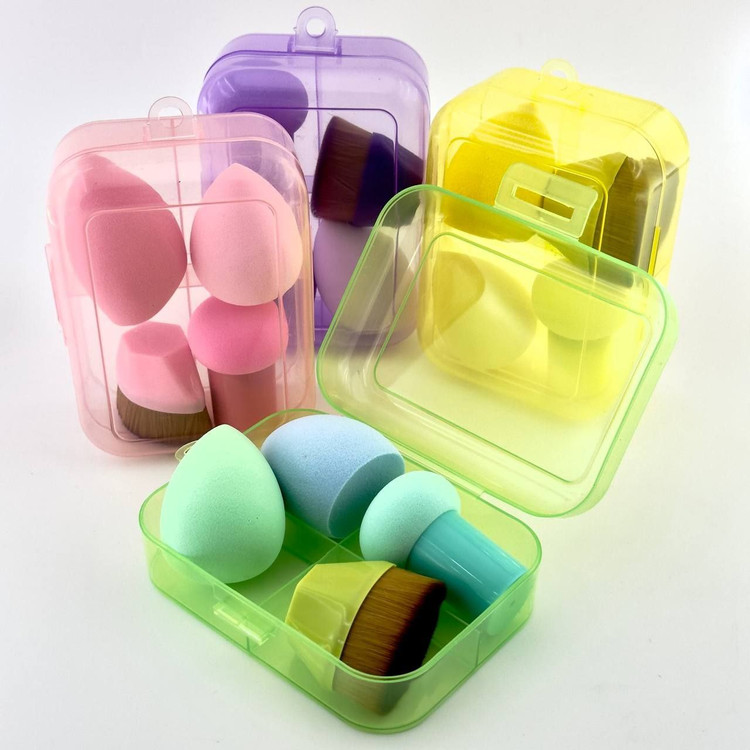 قیمت ست پد اشکی و براش آرایشی باکس دار مستطیلی رنگی چهار تایی