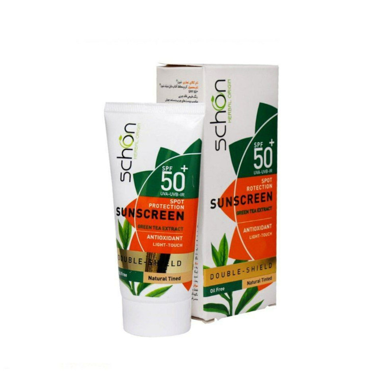 خرید کرم ضد آفتاب دابل شیلد چای سبز رنگ طبیعی فاقد چربی شون spf50
