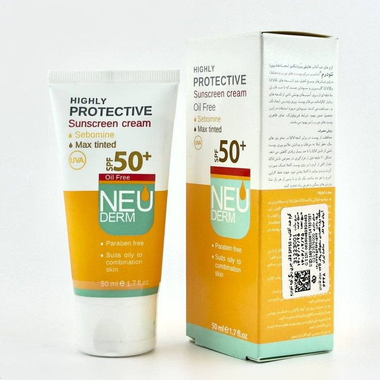 خرید کرم ضدآفتاب فاقد چربی رنگی تیره پوست چرب و مختلط نئودرم SPF50
