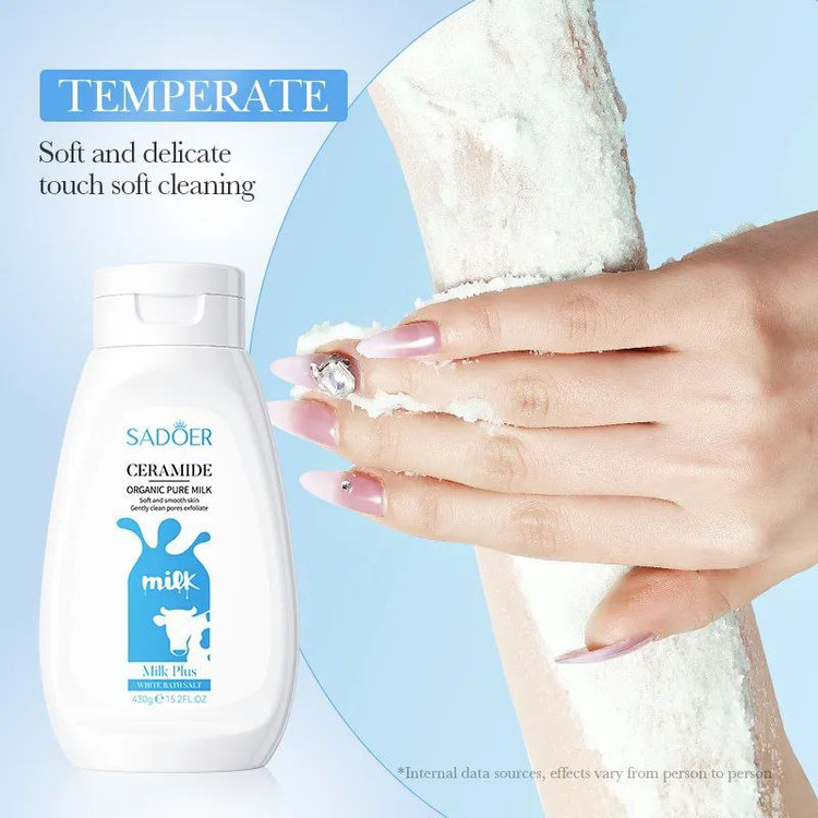 خرید اینترنتی نمک بدن سفید کننده شیر گاو و سرامید سادور 430 گرم sadoer